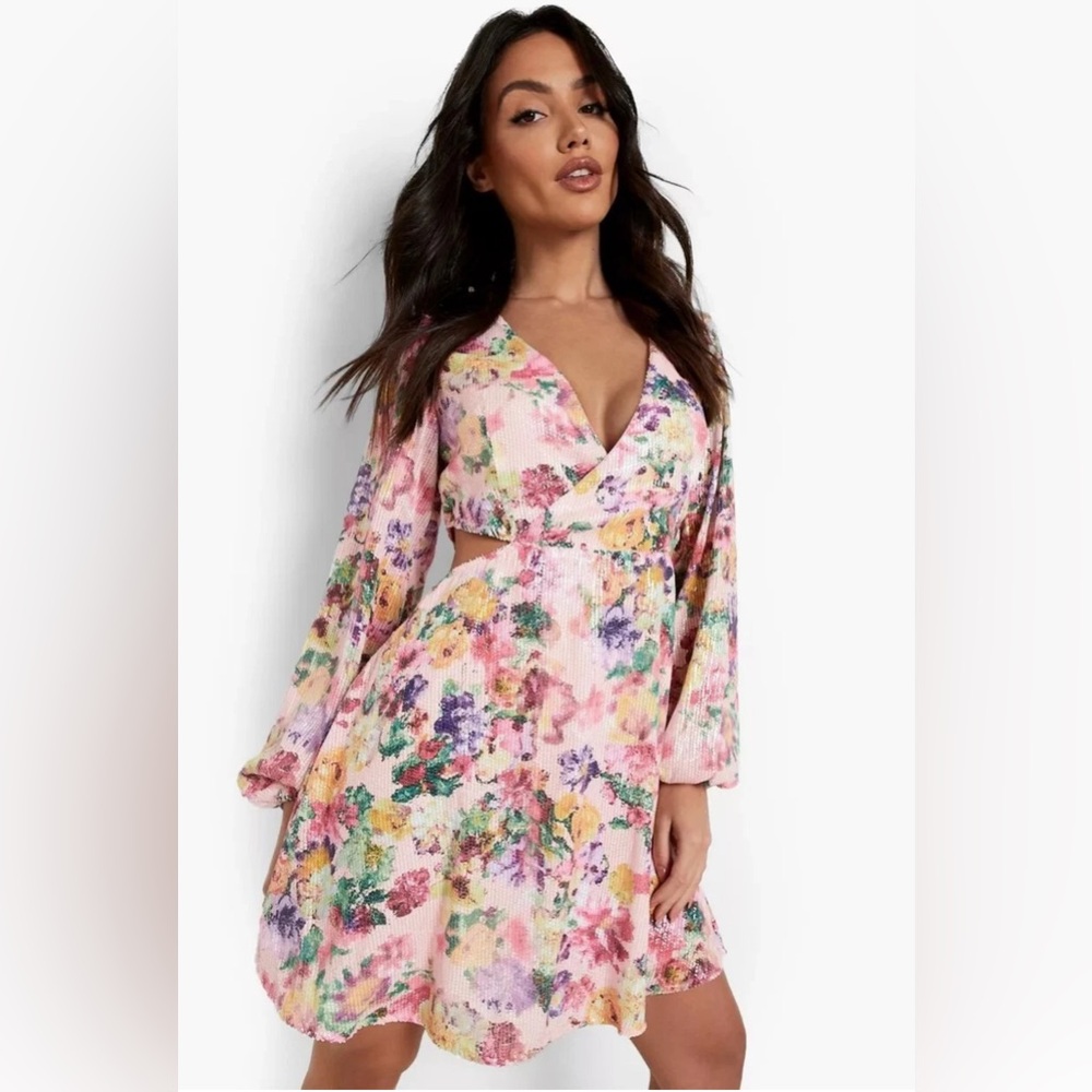 NEW - Beautiful Floral Sequins Dress with Cutouts